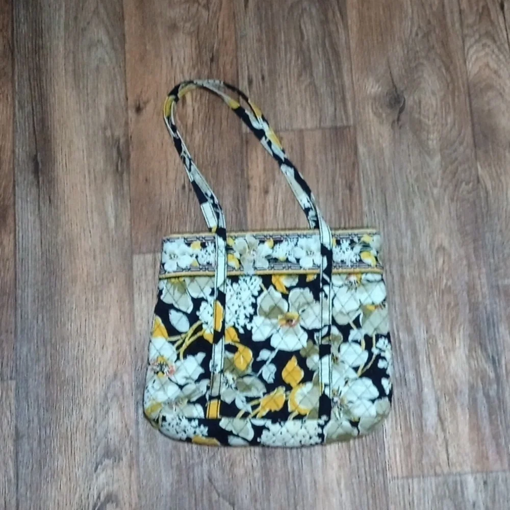 Floral Quilted Tote Bag - Yellow and Black